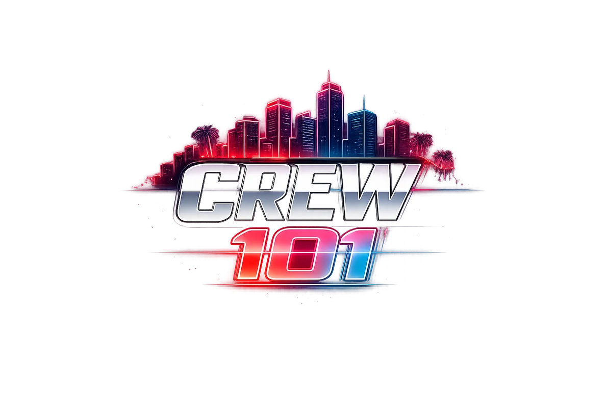 Crew101, logo con skyline neon
